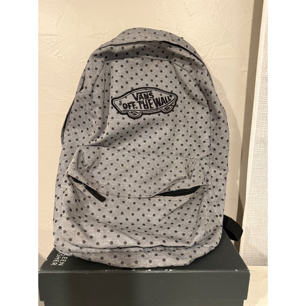 Vans Backpack Unisex Large Grey Black Polka Dot Excellent Skateboard Logo Bag